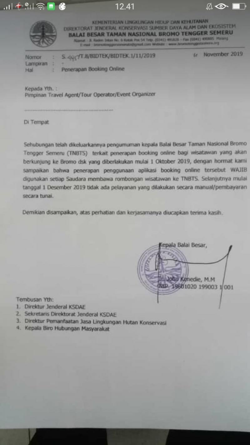 Bromo management to implement online booking policy for travelers Bromo management to implement online booking policy for travelers