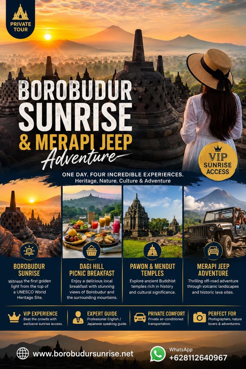 BOROBUDUR SUNRISE, DAGI HILL PICNIC BREAKFAST AND MERAPI JEEP ADVENTURE