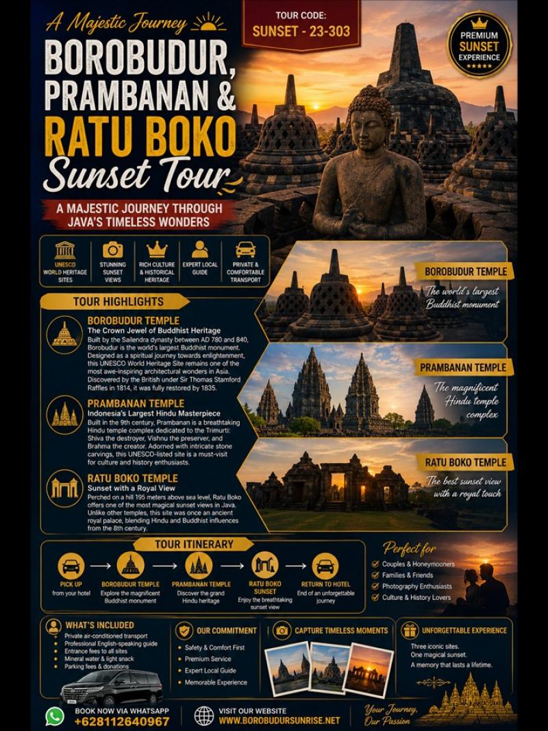 Borobudur, Prambanan & Ratu Boko Sunset Tour – A Majestic Journey Through Java’s Timeless Wonders Borobudur, Prambanan & Ratu Boko Sunset Tour – A Majestic Journey Through Java’s Timeless Wonders